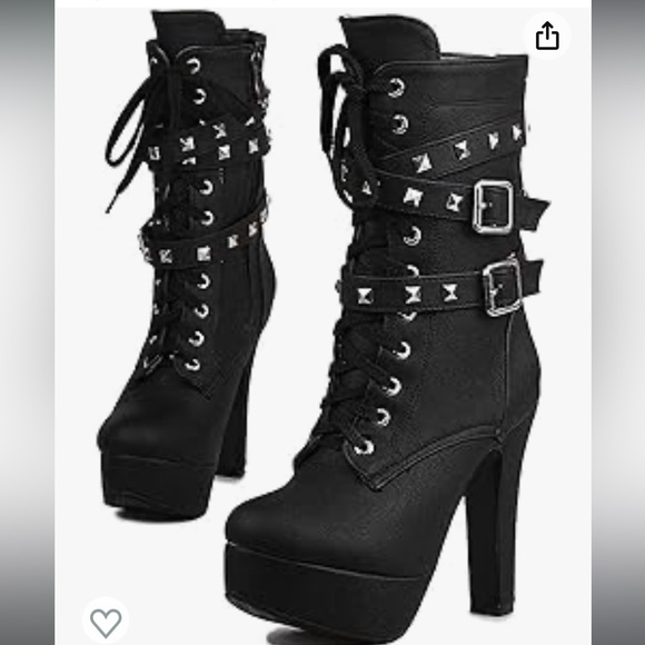 Autumn Round Toe Lace Up Ankle Buckle Chunky High Heel Platform Knight Boots - Picture 3 of 10